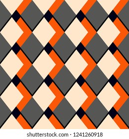 Vector marble seamless pattern with golden geometric diagonal lines. White, gray, black rhombus marbling surface, modern luxurious background, luxury wallpaper.
