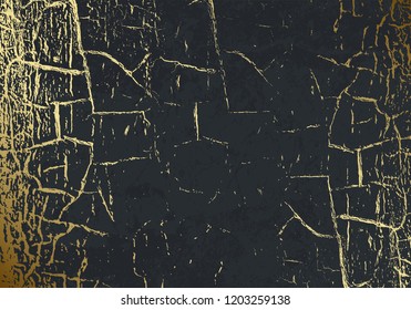 Vector marble texture with cracked golden foil. Patina. Gold scratch. Subtle dark grey holiday background. Abstract glamour golden grunge design backdrop. Festive christmas luxury pattern illustration