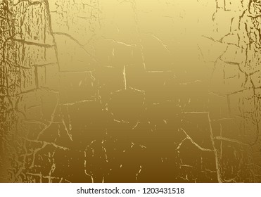 Vector marble texture with cracked golden foil. Patina. Gold scratch background. Abstract glamour golden grunge design backdrop. Festive christmas luxury pattern illustration.