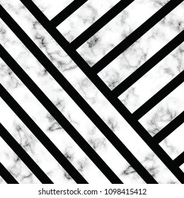 Vector marble texture design with geometric shapes, black and white marbling surface, modern luxurious background, vector illustration