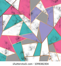Vector marble texture design with golden geometric lines, black and white marbling surface, modern luxurious background, vector illustration