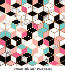 Vector marble texture design with golden geometric lines, black and white marbling surface, modern luxurious background, vector illustration