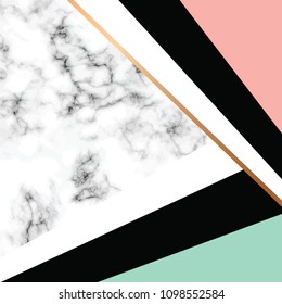Vector marble texture design with golden geometric lines, black and white marbling surface, modern luxurious background, vector illustration