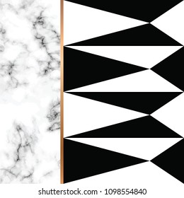 Vector marble texture design with golden geometric lines, black and white marbling surface, modern luxurious background, vector illustration