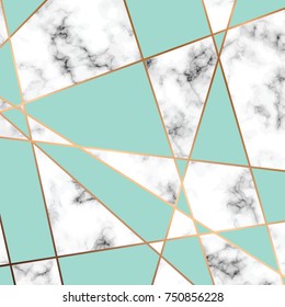 Vector marble texture design with golden geometric lines, black and white marbling surface, modern luxurious background, vector illustration