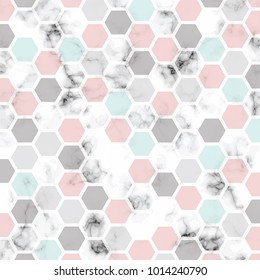 Vector marble texture design with honeycomb pattern, black and white marbling surface, modern luxurious background, vector illustration
