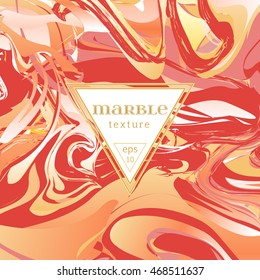 Vector marble texture. Mix of  orange and red paints. Abstract background. Colorful waves and vortexes. Cover design for invitation, banners, greeting card, etc. EPS10