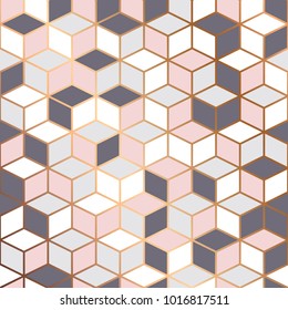 Vector marble texture, pattern design with golden cubes, geometric, modern luxurious background