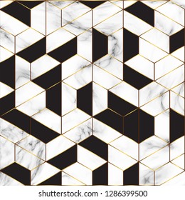 Vector marble texture, pattern design with golden geometric lines. Modern luxurious background