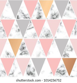 Vector marble texture, seamless pattern design with golden geometric lines and triangles, black and white marbling surface, modern luxurious background