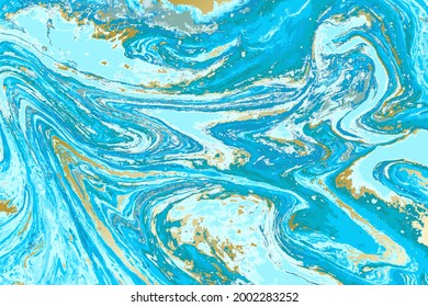 Vector marbled blue wave abstract background. Blue liquid pattern. Unique texture. Aquatic artwork illustration.