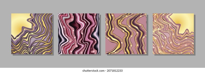 Vector marbling templates set for greeting cards and covers