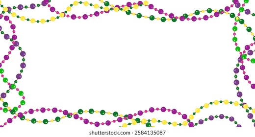 Vector Mardi Gras Carnival Background with Beads. Invitation Template and Place for Text. Multicolored and Rainbow Party Background