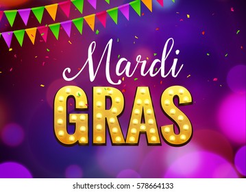 Vector mardi gras carnival greeting card. Purple festive illustration. Fun holiday party poster of mardi gras