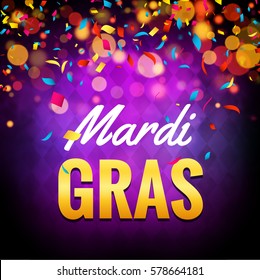 Vector mardi gras carnival greeting card. Purple festive illustration. Fun holiday party poster of mardi gras