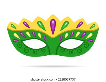Vector Mardi Gras cartoon green mask on white