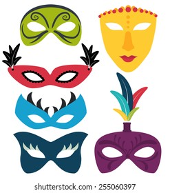 Vector mardi gras masks with feathers