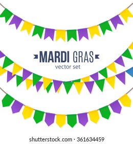 Vector Mardi Gras traditional flags set isolated on white background