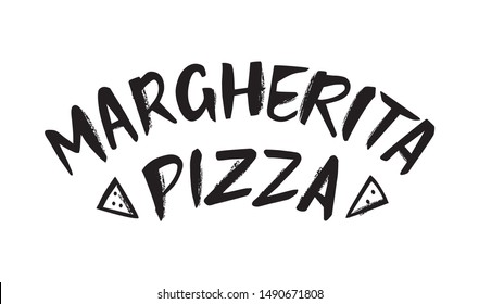 Vector margherita pizza illustration for bar, restaurant, cafe menu. Margherita pizza for the design of signs, website, labels, cards, and photo dishes.