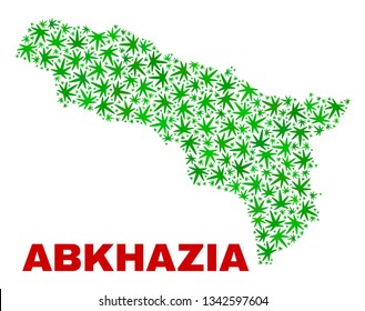 Vector marijuana Abkhazia map mosaic. Template with green weed leaves for marijuana legalize campaign. Vector Abkhazia map is composed with marijuana leaves.