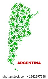 Vector marijuana Argentina map mosaic. Template with green weed leaves for marijuana legalize campaign. Vector Argentina map is created with herbal leaves.