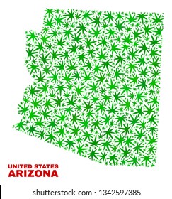 Vector marijuana Arizona State map mosaic. Concept with green weed leaves for marijuana legalize campaign. Vector Arizona State map is composed from marijuana leaves.