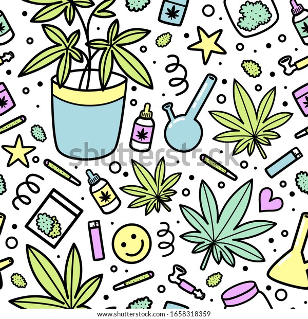 Vector Marijuana Cartoon Seamless Pattern On Stock Vector (Royalty Free ...