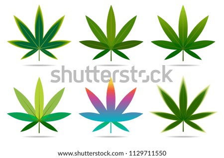 Vector Marijuana Green icon and blak Leaf set isolated on white background.