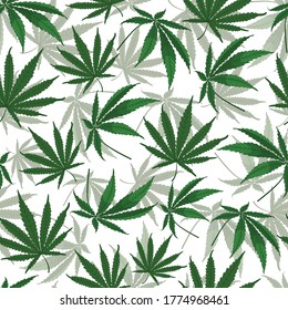 Vector marijuana hemp leaves seamless pattern background on white surface