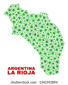 Vector marijuana La Rioja of Argentina map collage. Concept with green weed leaves for weed legalize campaign. Vector La Rioja of Argentina map is constructed with weed leaves.