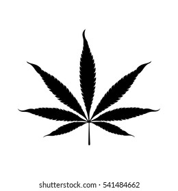 Vector marijuana leaf. Black silhouette leaf print on a white background