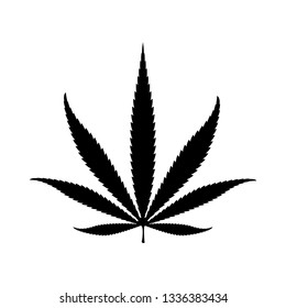 Vector Marijuana leaf (Cannabis, Hemp) silhouette on white background. Isolated flat vector icon. 