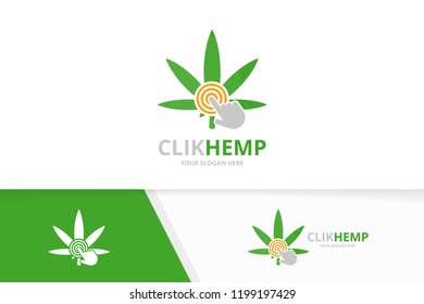 Vector marijuana leaf and click logo combination. Hemp and cursor symbol or icon. Unique cannabis and digital logotype design template.