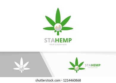 Vector marijuana leaf and graph logo combination. Hemp and diagram symbol or icon. Unique cannabis and chart logotype design template.