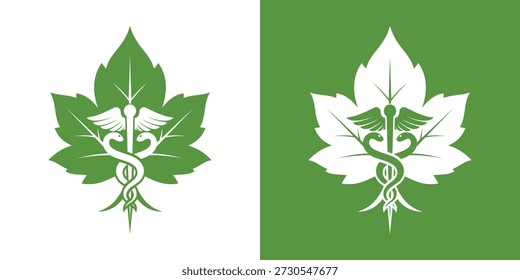 Logotipo de la hoja de marihuana del Vector, marihuana y logotipo curativo. Ilustración vectorial de diseño de logotipo médico y de marihuana 
