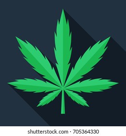 Vector Marijuana Leaf Sign Flat Icon. Medical Cannabis Colorful  Illustration