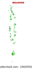 Vector marijuana Maldives map mosaic. Concept with green weed leaves for marijuana legalize campaign. Vector Maldives map is constructed from marijuana leaves.