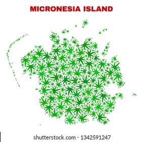 Vector marijuana Micronesia island map mosaic. Template with green weed leaves for marijuana legalize campaign. Vector Micronesia island map is created with marijuana leaves.