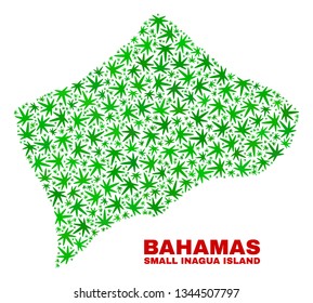 Vector marijuana Small Inagua Island map collage. Template with green weed leaves for weed legalize campaign. Vector Small Inagua Island map is designed from weed leaves.
