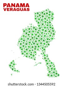 Vector marijuana Veraguas Province map collage. Concept with green weed leaves for marijuana legalize campaign. Vector Veraguas Province map is organized with weed leaves.