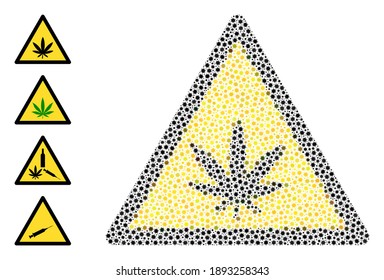 Vector marijuana warning icon covid-2019 mosaic. Marijuana warning mosaic is formed with little covid viral icons. Abstraction is designed for doctor wallpapers.