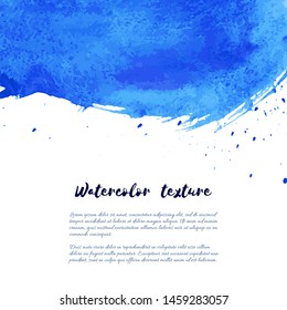 Vector marina, navy blue, indigo watercolor texture background, dry brush stains, strokes, spots isolated on white. Abstract ink marble frame, place for logo. Acrylic hand painted pours, fluid art.