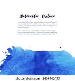Vector marina, navy blue, indigo watercolor texture background, dry brush stains, strokes, spots isolated on white. Abstract ink marble frame, place for logo. Acrylic hand painted pours, fluid art.