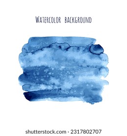 Vector marina, navy blue, indigo watercolor texture background, dry brush stains, strokes, spots isolated on white. Abstract ink marble frame, place for logo. Acrylic hand painted pours, fluid art.