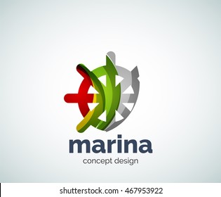 Vector marina, steering wheel logo template, abstract business icon