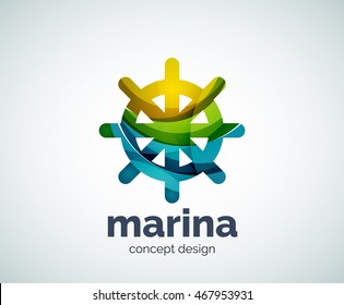 Vector marina, steering wheel logo template, abstract business icon