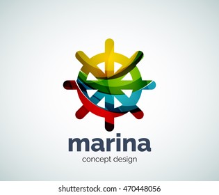 Marina vetorial, modelo de logotipo do volante, ícone de negócios abstrato