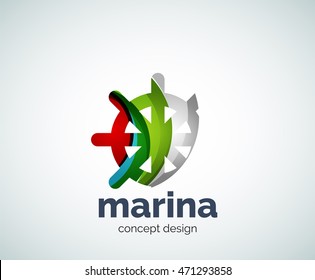 Vector marina, steering wheel logo template, abstract business icon