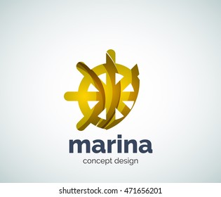 Vector marina, steering wheel logo template, abstract business icon