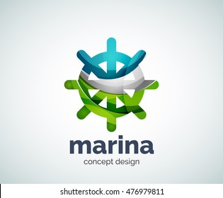 Vector marina, steering wheel logo template, abstract business icon